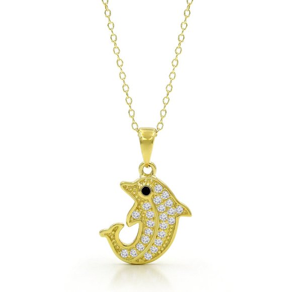 925 Sterling Silver Gold Plated Minimalist Dolphin Pendant Necklace - Picture 3 of 3